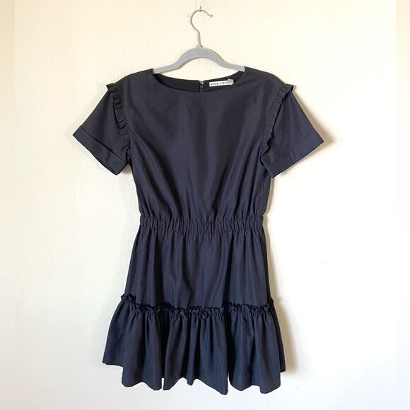 Alice + Olivia Garner Mini Black Dress Ruffle Size 2 - Picture 6 of 8